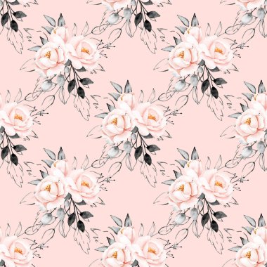 Çiçek konsepti, suluboya resimli kusursuz desen, arka planı tekrarla