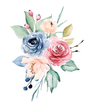 beautiful watercolor flowers, botanic composition for wedding or greeting card