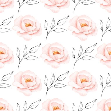 Çiçek konsepti, suluboya resimli kusursuz desen, arka planı tekrarla