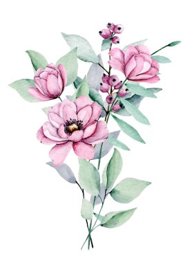 beautiful watercolor flowers, botanic composition for wedding or greeting card