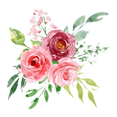 Flowers watercolor, floral clip art, botanic composition for wedding or greeting card