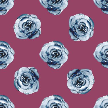 Güzel renkli güller, dikişsiz suluboya desenli çiçekler.