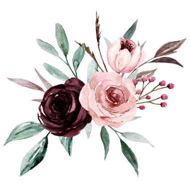 beautiful watercolor flowers, botanic composition for wedding or greeting card