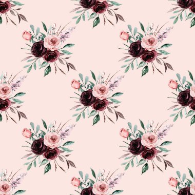 suluboya sanat çiçek elementleriyle kusursuz desenler çiziyor