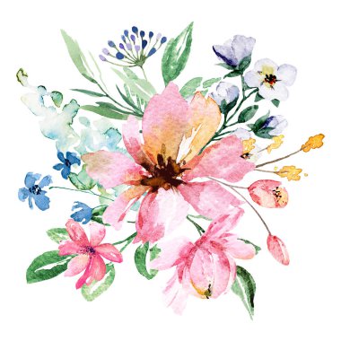 beautiful watercolor flowers, botanic composition for wedding or greeting card