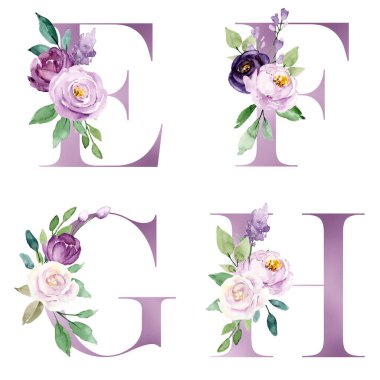 Çiçekler ve yapraklarla yazılmış güzel mektuplar, suluboya resimler.