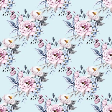 suluboya sanat çiçek elementleriyle kusursuz desenler çiziyor