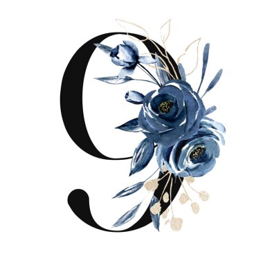 concept art painting, 9 digit with floral elements  