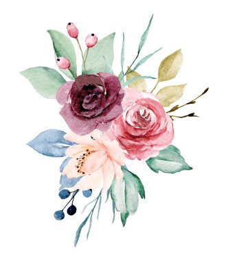 beautiful watercolor flowers, botanic composition for wedding or greeting card