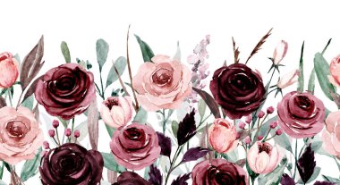 güzel suluboya kenar ve çerçeveli çiçekler, elle boyanmış