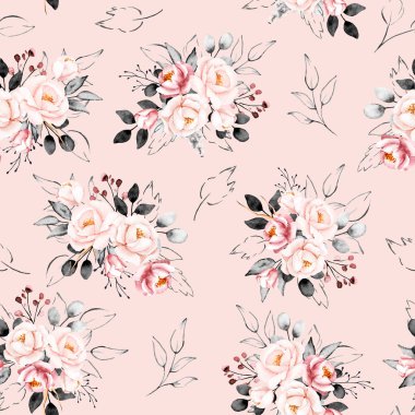 Çiçek konsepti, suluboya resimli kusursuz desen, arka planı tekrarla