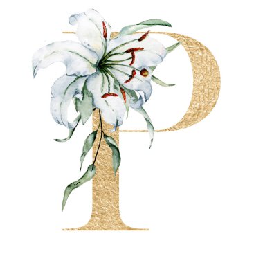 Çiçek alfabesi, çiçek ve yapraklarla süslenmiş güzel bir harf. Suluboya resim.