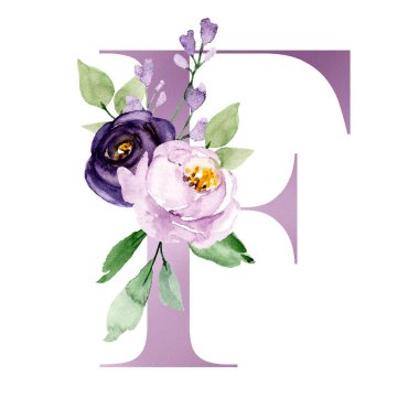 suluboya resim, çiçekli ve yapraklı F harfi, çiçek alfabesi.