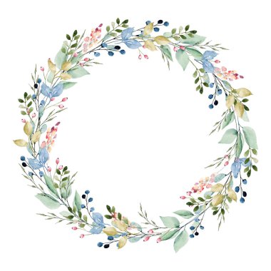 Çelenk, çiçek çizimi, suluboya çiçek konsepti.