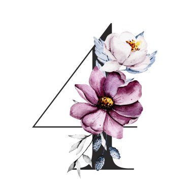 4 numara, elle çizilmiş suluboya resim tasarımı. 