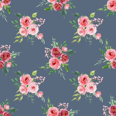 Çiçeksel elementlerle kusursuz suluboya çizimi, arka planı tekrarla