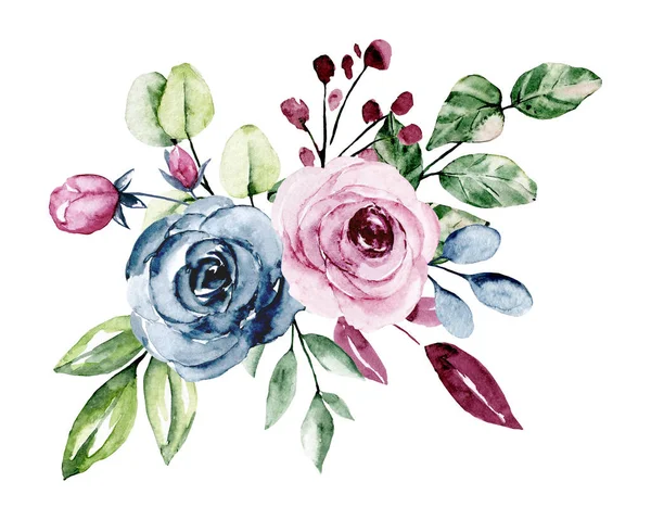 Beautiful Watercolor Flowers Botanic Composition Wedding Greeting Card — 스톡 사진