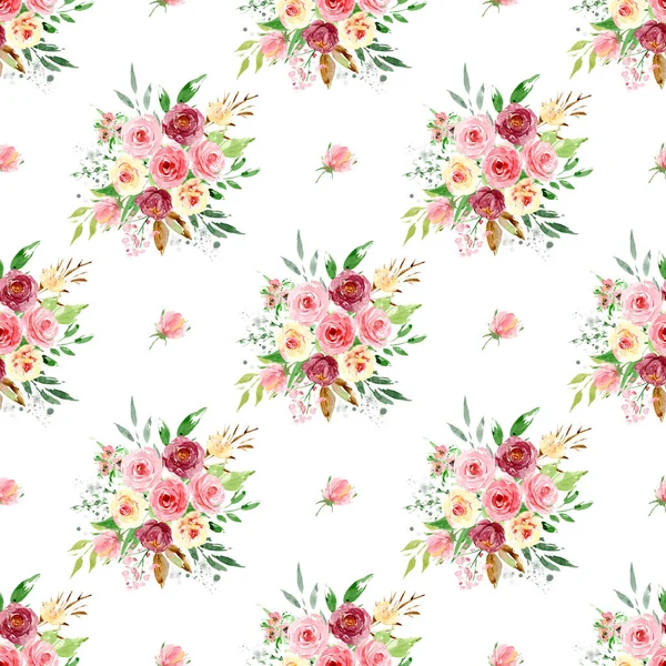 Floral Concept Seamless Pattern Watercolor Painting Repeat Background — Stock Photo, Image