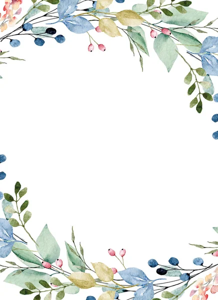 Floral Frame Border Design Watercolor Painting Flowers Leaves — Stock Photo, Image