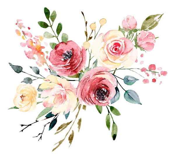 Акварельные Цветы Цветочный Букет Поздравительной Открытки Приглашение Другой Дизайн Печати — стоковое фото