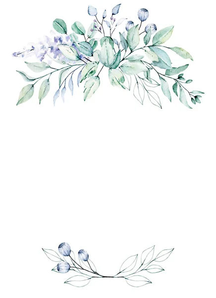 Kwiecista Ramka Obramowanie Akwarelą Malowanie Kwiatów Liści — Zdjęcie stockowe