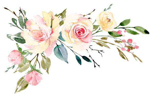 Watercolor Flowers Floral Bouquet Greeting Card Invitation Other Printing Design — 스톡 사진