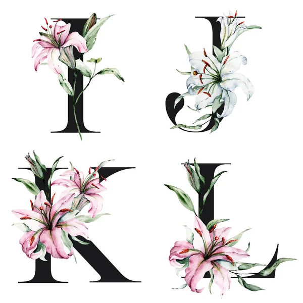 Alfabeto Floral Letras Pintura Arte Aquarela Criativa — Fotografia de Stock