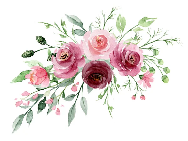 Kaunis Akvarelli Kukkia Kasvitieteellinen Koostumus Häät Tai Onnittelukortti — kuvapankkivalokuva