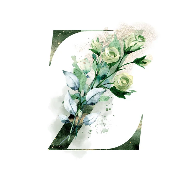 suluboya çiçekli ve yapraklı Z harfi.