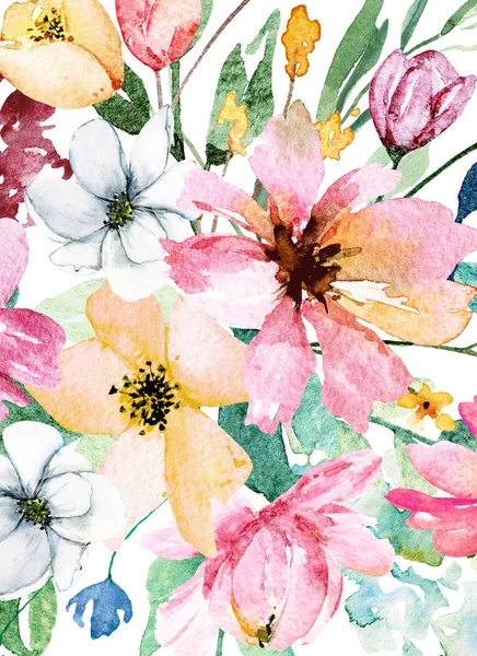 Beautiful Floral Composition Watercolor Painted Flowers — Stock Photo, Image