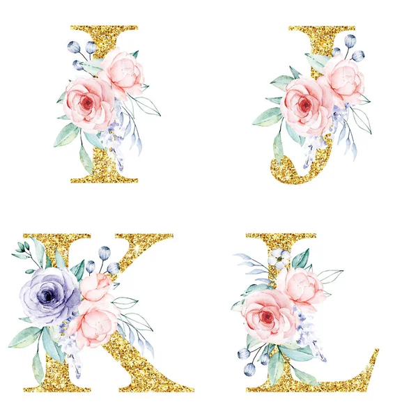 Floral Alphabet Letters Watercolor Flowers Creative Art Design Monogram Initials — 图库照片