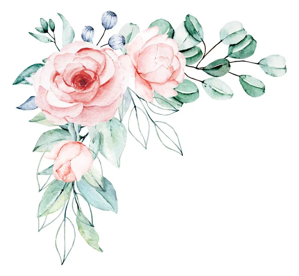 Gyönyörű Akvarell Határ Keret Koncepció Virágok Kézzel Festett — Stock Fotó