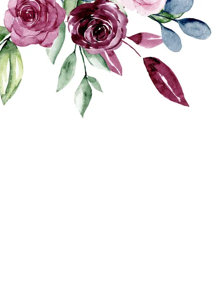 Bingkai Bunga Batas Desain Dengan Cat Air Lukisan Bunga Dan — Stok Foto