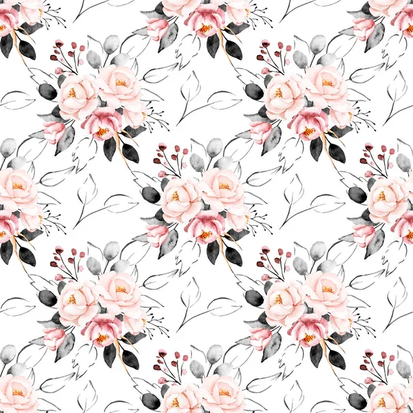 Floral Concept Seamless Pattern Watercolor Painting Repeat Background — Stock Photo, Image