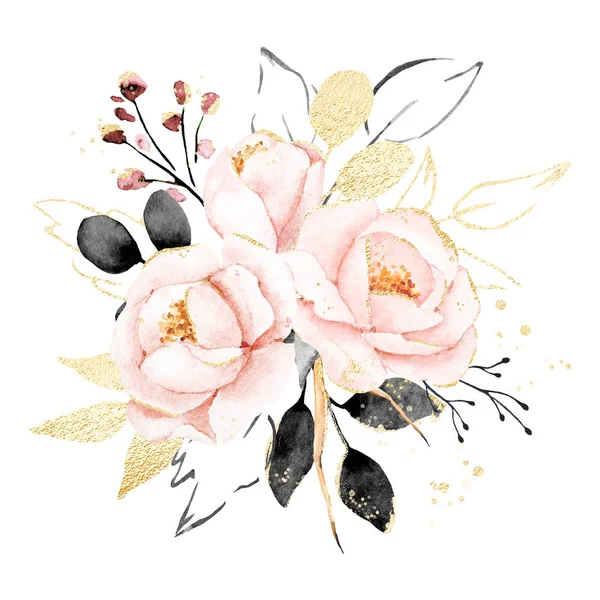 beautiful watercolor flowers, botanic composition for wedding or greeting card