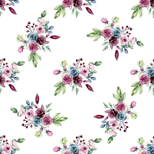 Vackra Färgglada Rosor Sömlös Akvarell Mönster Med Blommor — Stockfoto