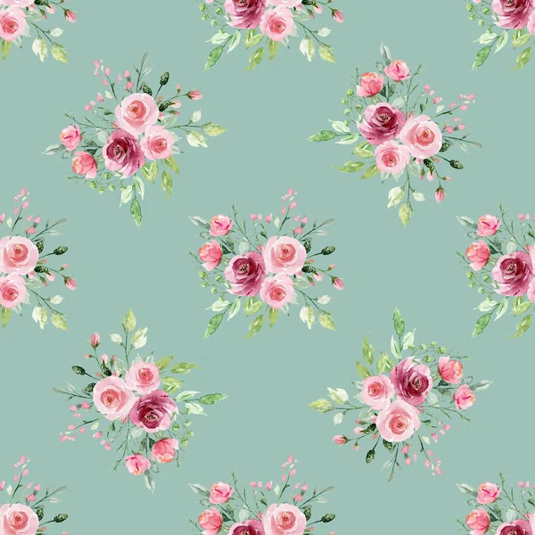 Creative Seamless Watercolor Drawing Floral Elements Repeat Background — Stock Photo, Image