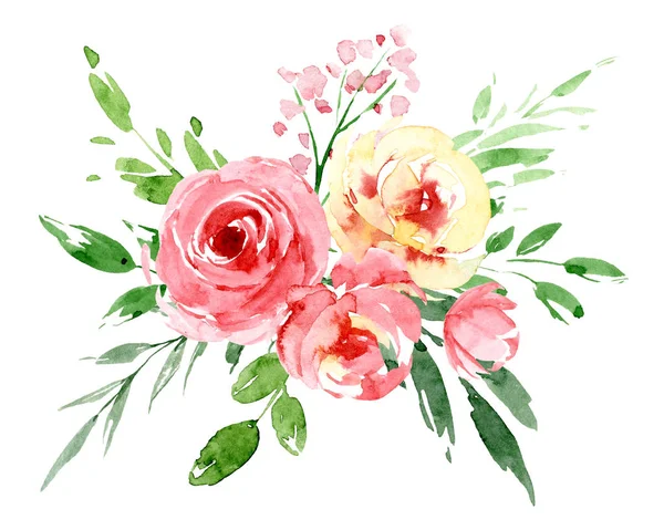 Beautiful Watercolor Flowers Botanic Composition Wedding Greeting Card — Stock Photo, Image