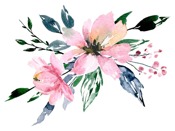 Akvarell Virágok Virágcsokor Üdvözlő Kártya Meghívó Egyéb Nyomtatási Design Elszigetelve — Stock Fotó