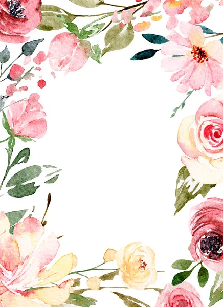 Watercolor Flowers Floral Frame Greeting Card Invitation Other Printing Design — 스톡 사진