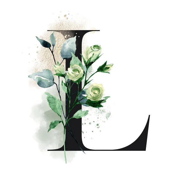 Красивые Цветочные Буквы Акварелью Цветов Листьев — стоковое фото