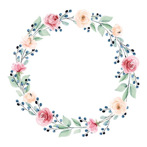 Wreath, flowers drawing, watercolor floral concept
