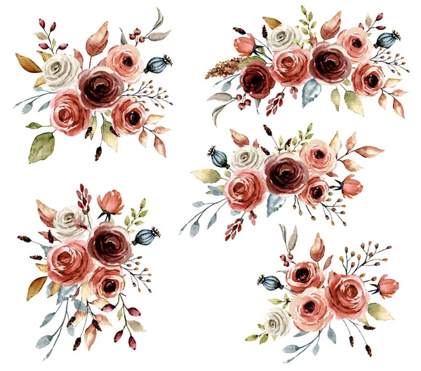 Floral Collection Watercolor Flowers Set Colorful Bouquets — 스톡 사진