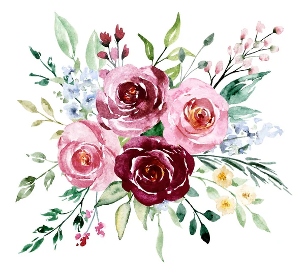 Acquerello Fiori Clip Art Floreale Composizione Botanica Matrimonio Biglietto Auguri — Foto Stock