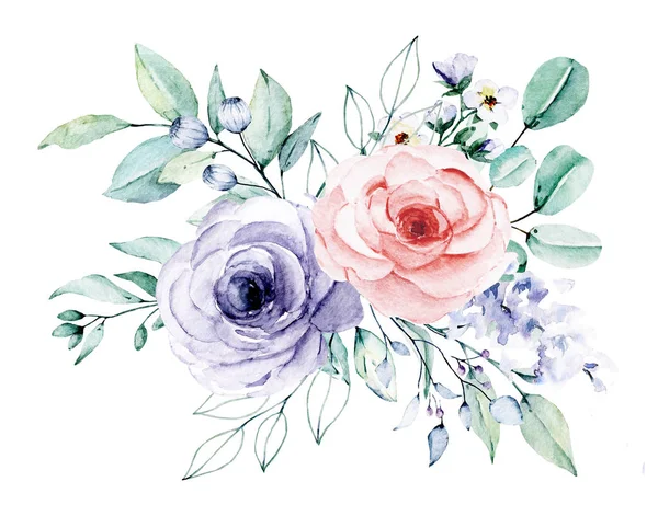 Watercolor Flowers Leaves Hand Painting Floral Concept — 스톡 사진