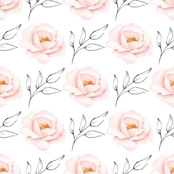 Blommigt Koncept Sömlöst Mönster Med Akvarellmålning Upprepa Bakgrunden — Stockfoto