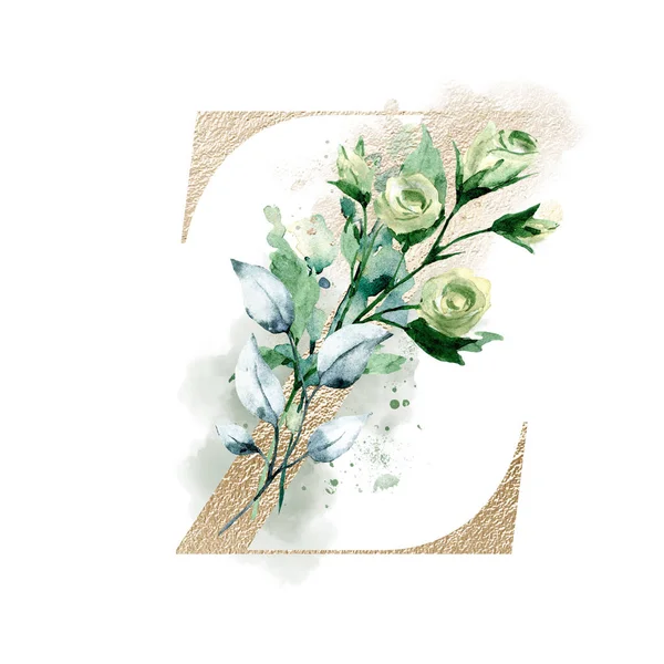 美しい花の手紙Z水彩の花と葉 — ストック写真