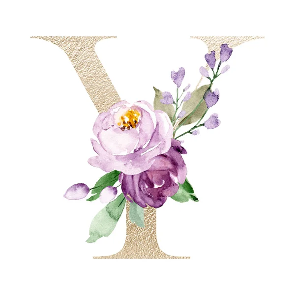 Aquarel Kunst Schilderen Letter Met Bloemen Bladeren Bloemen Alfabet — Stockfoto