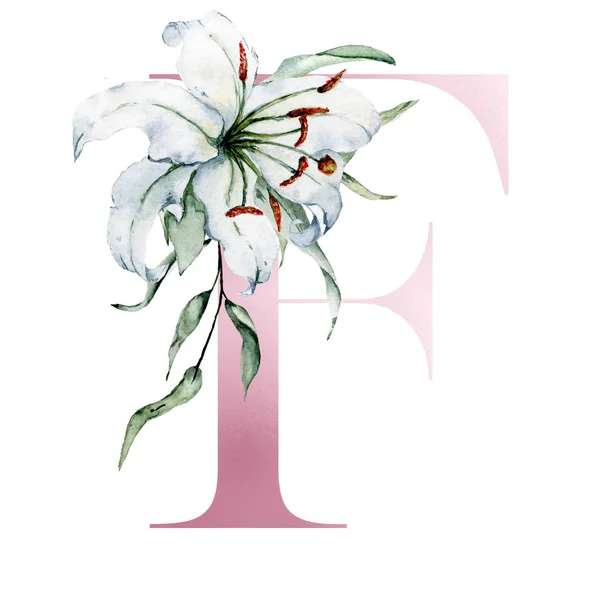 Bloemen Alfabet Mooie Letter Versierd Met Bloemen Bladeren Aquarel Schilderen — Stockfoto