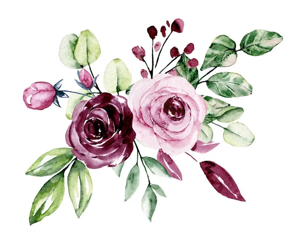 Flowers Watercolor Floral Clip Art Botanic Composition Wedding Greeting Card — 스톡 사진